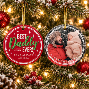 Rotes „Best Daddy Ever“ Retro-Schrift-Foto Weihnac Keramik Ornament