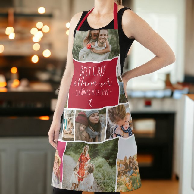 Rotes Bestes Koch- und Oma-Foto-Collage-Raster Schürze (Red Best chef and grandma photo collage grid Apron)