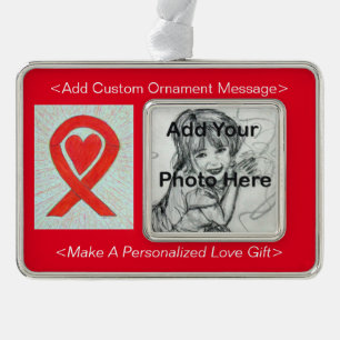 Rotes Bewusstsein Band Herz Custom Foto Ornament Rahmen-Ornament Silber