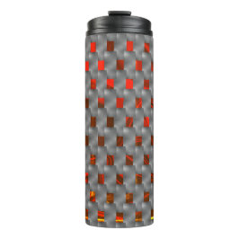 Rotes Bild unter grauen Tellern, rechteckige Forme Thermosbecher