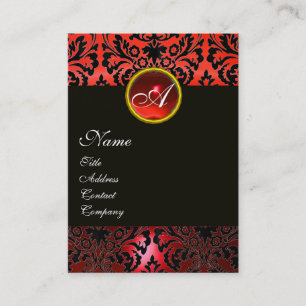 ROTES BLACK-DAMASK-BLUMENMONOGRAMM , Ruby Gemstone Visitenkarte