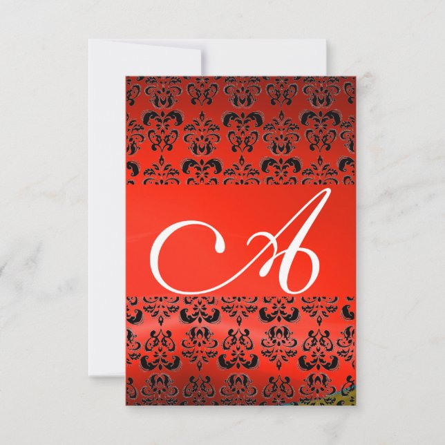 ROTES BLACK DAMASK GEM MONOGRAMM EINLADUNG (Vorderseite)