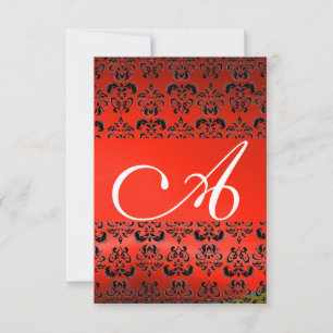 ROTES BLACK DAMASK GEM MONOGRAMM EINLADUNG