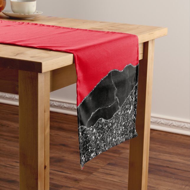 ROTES BLACK MARBLE AGATE Table Runner Kurzer Tischläufer (Beispiel)