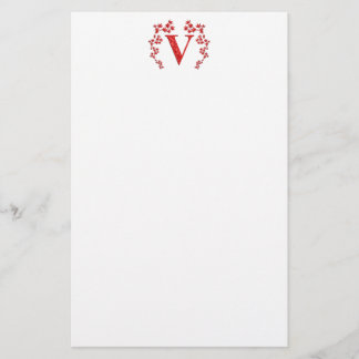 Rotes Blätter des Monogramm-Buchstabe-V Briefpapier