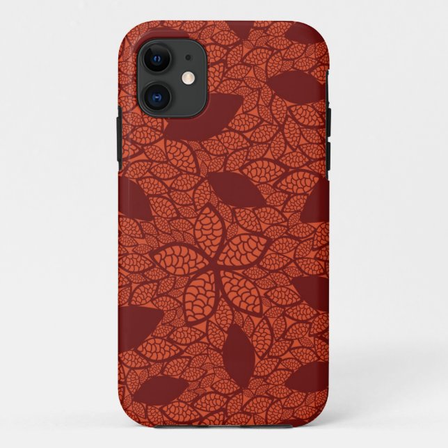rotes Blätter Muster auf Orange Case-Mate iPhone Hülle (Rückseite)