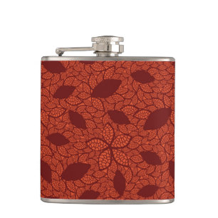 rotes Blätter Muster auf Orange Flachmann