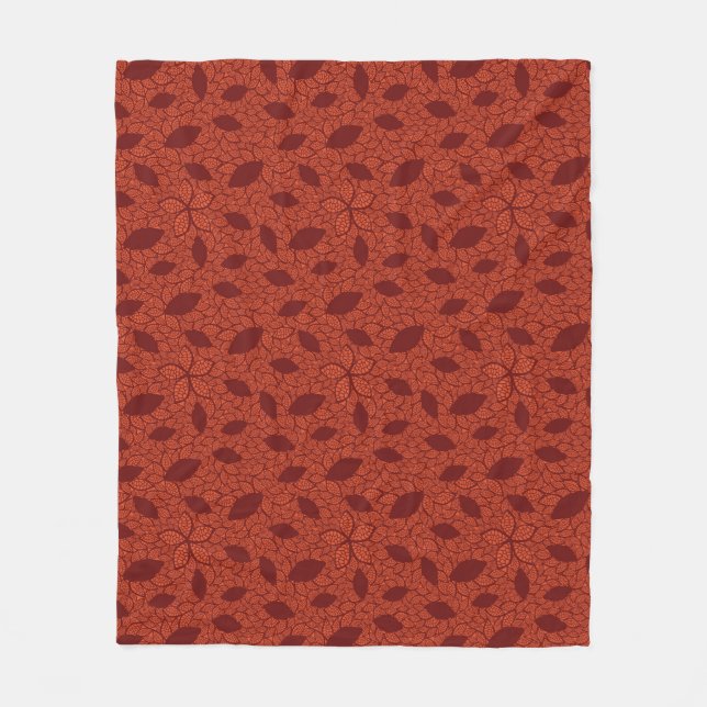 rotes Blätter-Muster auf Orange Fleecedecke (Vorderseite)