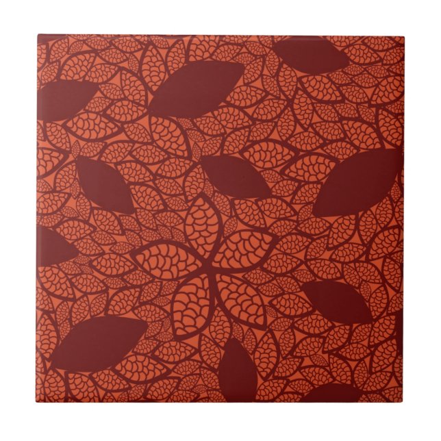 rotes Blätter-Muster auf Orange Fliese (Vorderseite)
