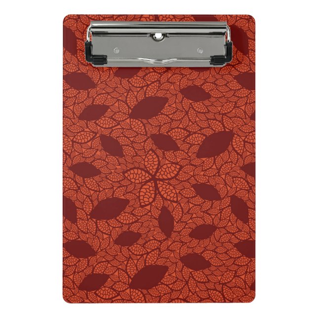 rotes Blätter-Muster auf Orange Mini Klemmbrett (Vorderseite)