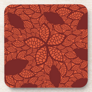 Rotes Blätter-Muster auf Orange Untersetzer