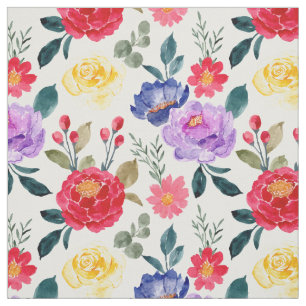 Rotes Blau und Lila Aquarellfarben Blume Stoff