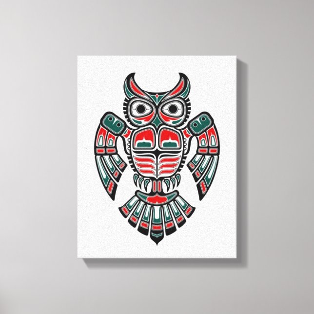 Rotes Blau und Schwarzes Haida Spirit Owl Leinwanddruck (Vorderseite)