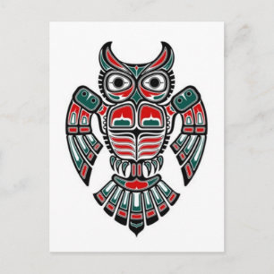 Rotes Blau und Schwarzes Haida Spirit Owl Postkarte