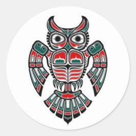 Rotes Blau und Schwarzes Haida Spirit Owl Runder Aufkleber