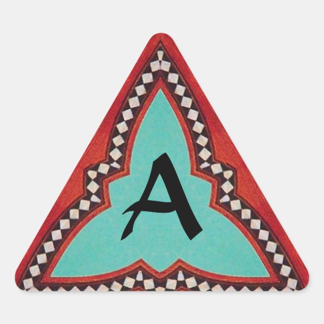 ROTES BLAUES ABSTRAKT GEOMETRISCHES DREIGEMONOGRAM DREIECKIGER AUFKLEBER (Vorderseite)