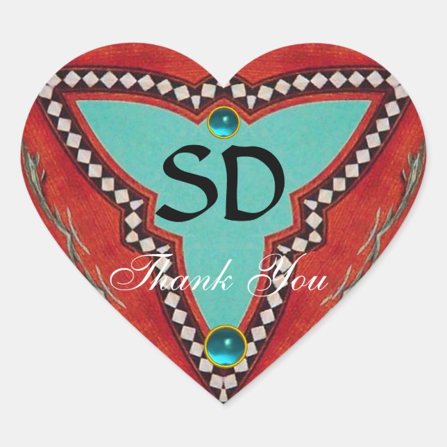 ROTES BLAUES ABSTRAKT GEOMETRISCHES DREIGEMONOGRAM Herz-Aufkleber (Vorderseite)