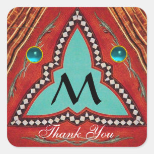 ROTES BLAUES ABSTRAKT GEOMETRISCHES DREIGEMONOGRAM QUADRATISCHER AUFKLEBER