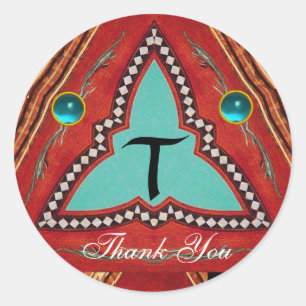 ROTES BLAUES ABSTRAKT GEOMETRISCHES DREIGEMONOGRAM RUNDER AUFKLEBER