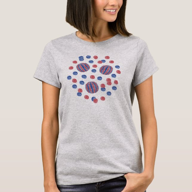 Rotes blaues Ball-Behälter-Kleid T-Shirt (Vorderseite)