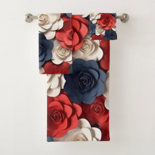 Rotes blaues Blumenmuster Blumengarten Bad Badhandtuch Set