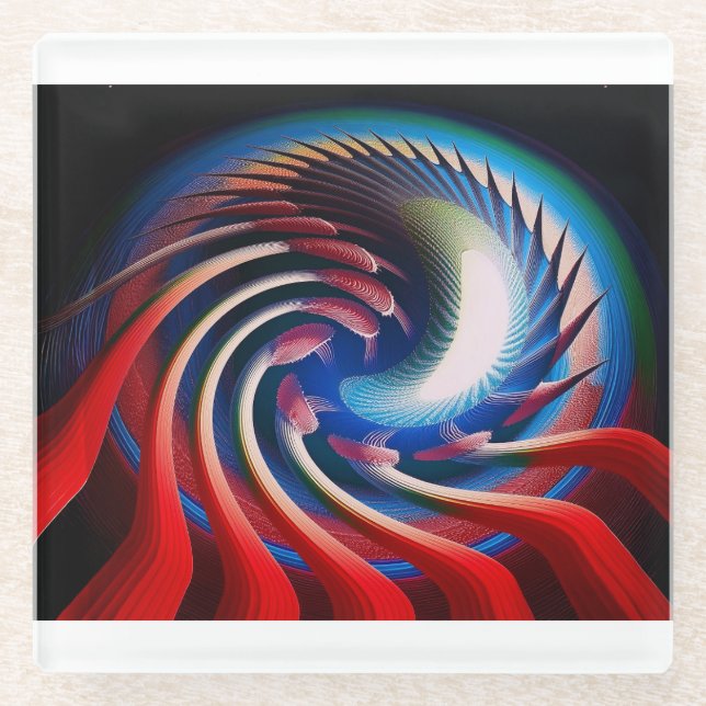 Rotes blaues Fraktal mit Klauen und Spitzen Glasuntersetzer (Vorderseite)