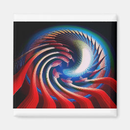 Rotes blaues Fraktal mit Klauen und Spitzen Magnet