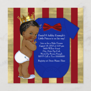 Rotes Blaues Gold Ethnischer Prinz Baby Shower Einladung