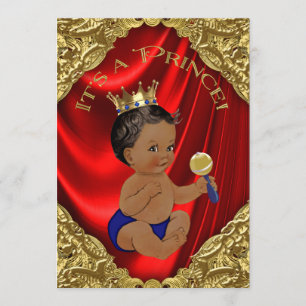 Rotes Blaues Gold Ethnischer Prinz Baby Shower Einladung