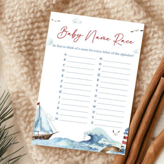 Rotes Blaues Maritimes Babynamen-Ratespiel (Ahoy It’s A Boy Baby Shower Baby Name Race Game)