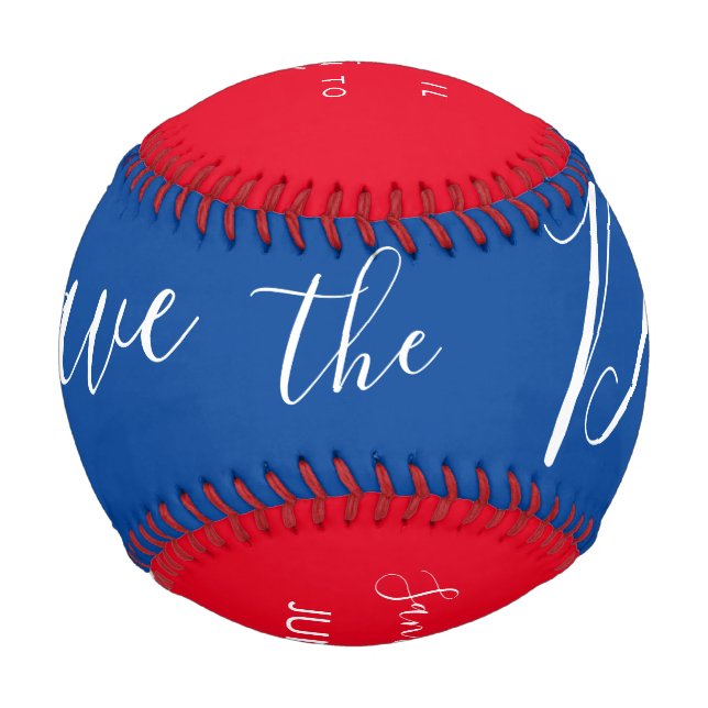 Rotes Blaues Skript Herz  Save the Dates   Basebal Baseball (Vorderseite)