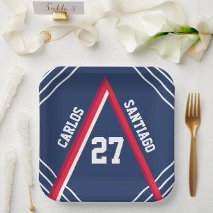 Rotes & Blaues Sportthemen-Papiertablett Pappteller