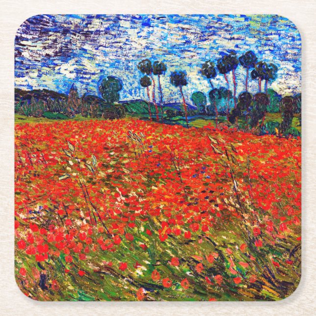 Rotes Blume Feld, Van Gogh Rechteckiger Pappuntersetzer (Vorderseite)