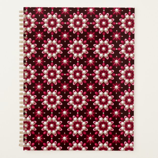 🌸 Rotes Blumen-Perlen-Schreibtisch-Ordner-Geschen Planer (Vorderseite)