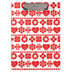 Rotes Blumen- und Herz-Muster für den Valentinstag Klemmbrett