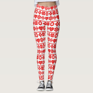 Rotes Blumen- und Herz-Muster für den Valentinstag Leggings