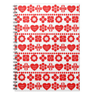 Rotes Blumen- und Herz-Muster für den Valentinstag Notizblock