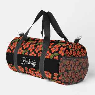 Rotes Blumen-Wasserfarben-Monogramm Duffle Bag