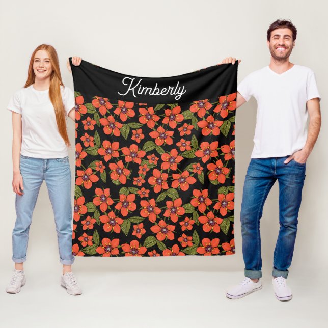Rotes Blumenaquarell Namensschild Fleecedecke (Beispiel)