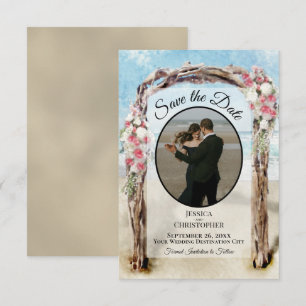 Rotes Blumenaquarell Strandlaube & Foto Hochzeit Save The Date