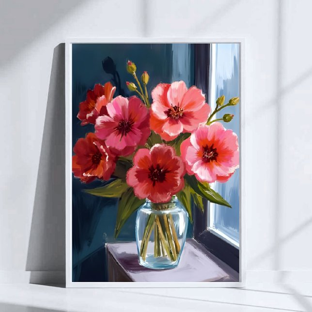 Rotes Blumenbouquet-Vase-Aquarellmalerei Poster (Von Creator hochgeladen)