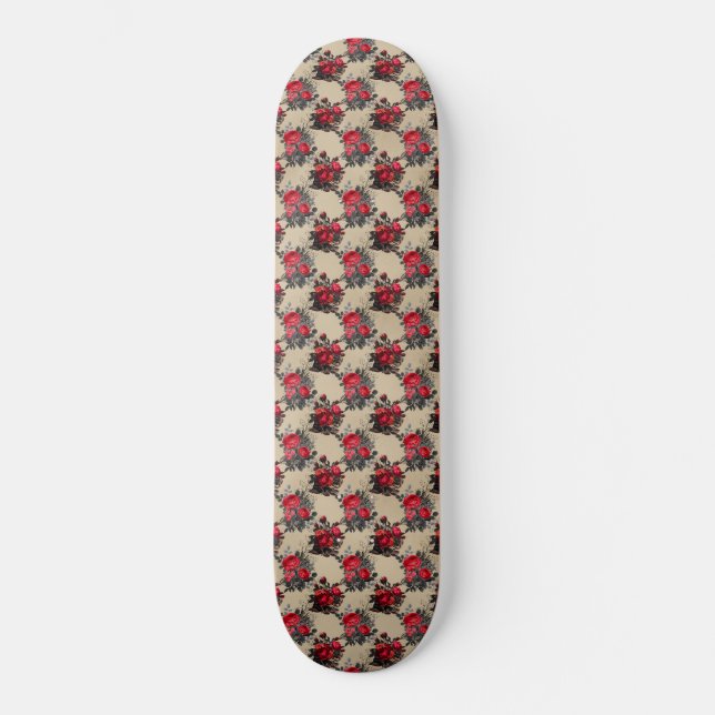 Rotes Blumencluster-Muster Skateboard (Vorderseite)