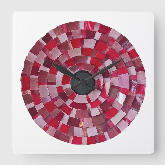 rotes Blumendesign Quadratische Wanduhr (Vorderseite)
