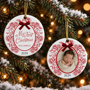 Rotes Blumengarnitur-Baby-Weihnachts-Ornament Keramik Ornament