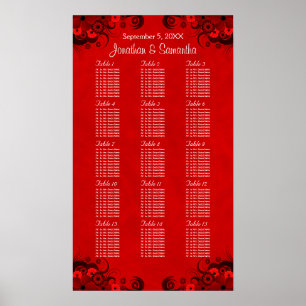 Rotes Blumengotik 15 Hochzeitstabellen Sitzkarten Poster