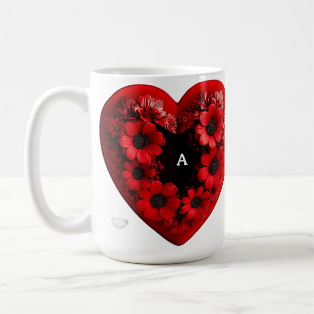 Rotes Blumenherz aus Blumen Kaffeetasse (Links)
