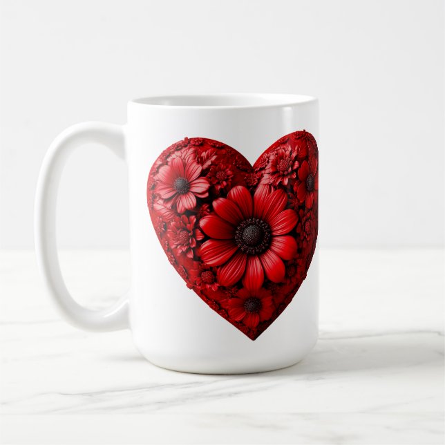 Rotes Blumenherz aus Blumen Kaffeetasse (Links)