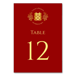 Rotes Blumenlogo Chinesische Hochzeit doppeltes Gl Tischnummer