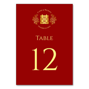 Rotes Blumenlogo Chinesische Hochzeit doppeltes Gl Tischnummer