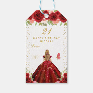 Rotes Blumenmädchen mit blonden Haaren Alles Gute Geschenkanhänger